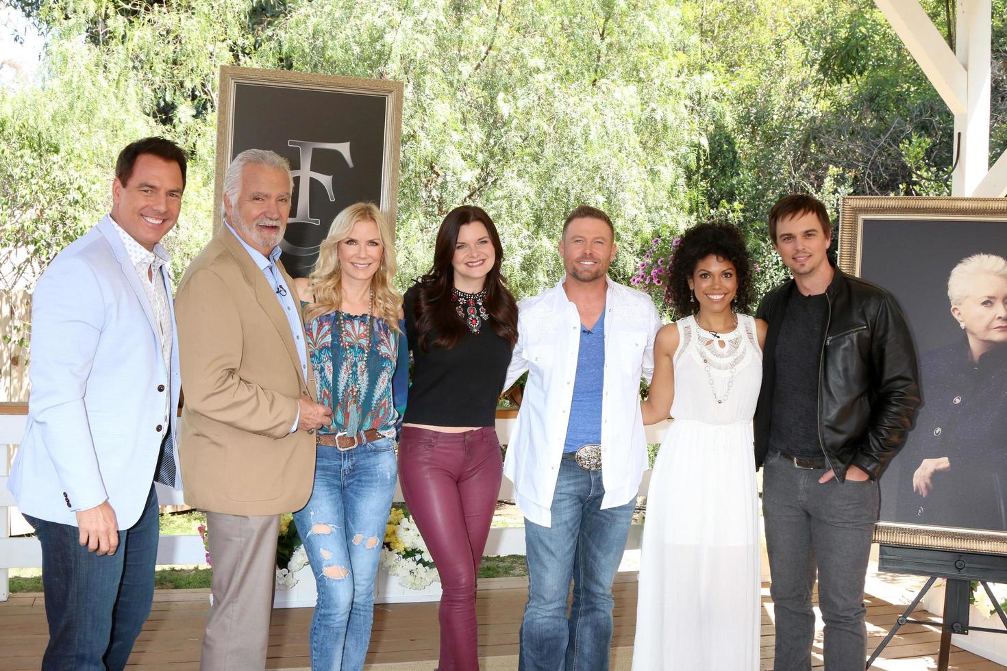 LOS ANGELES, APR 14 - Mark Steines, John McCook, Katherine Kelly Lang, Heather Tom, Jacob Young, Karla Mosley, Darin Brooks at the Home and Family Celebrates Bold and Beautifuls 30 Years at Universal Studios Back Lot on April 14, 2017 in Los Angeles, CA photo