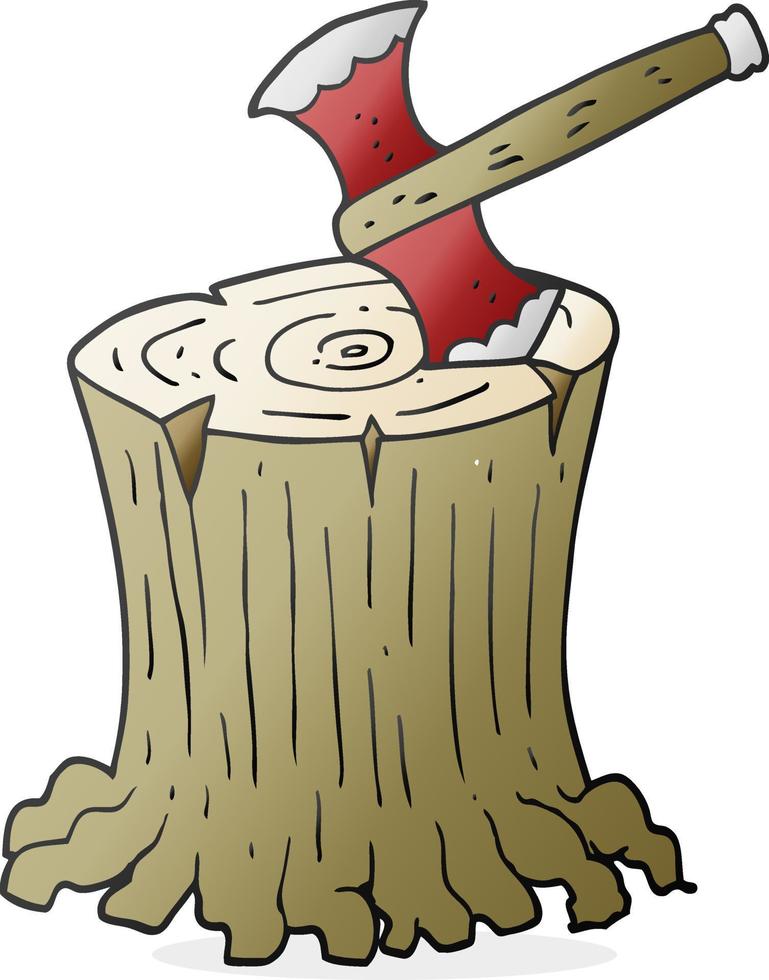 cartoon axe in tree stump vector