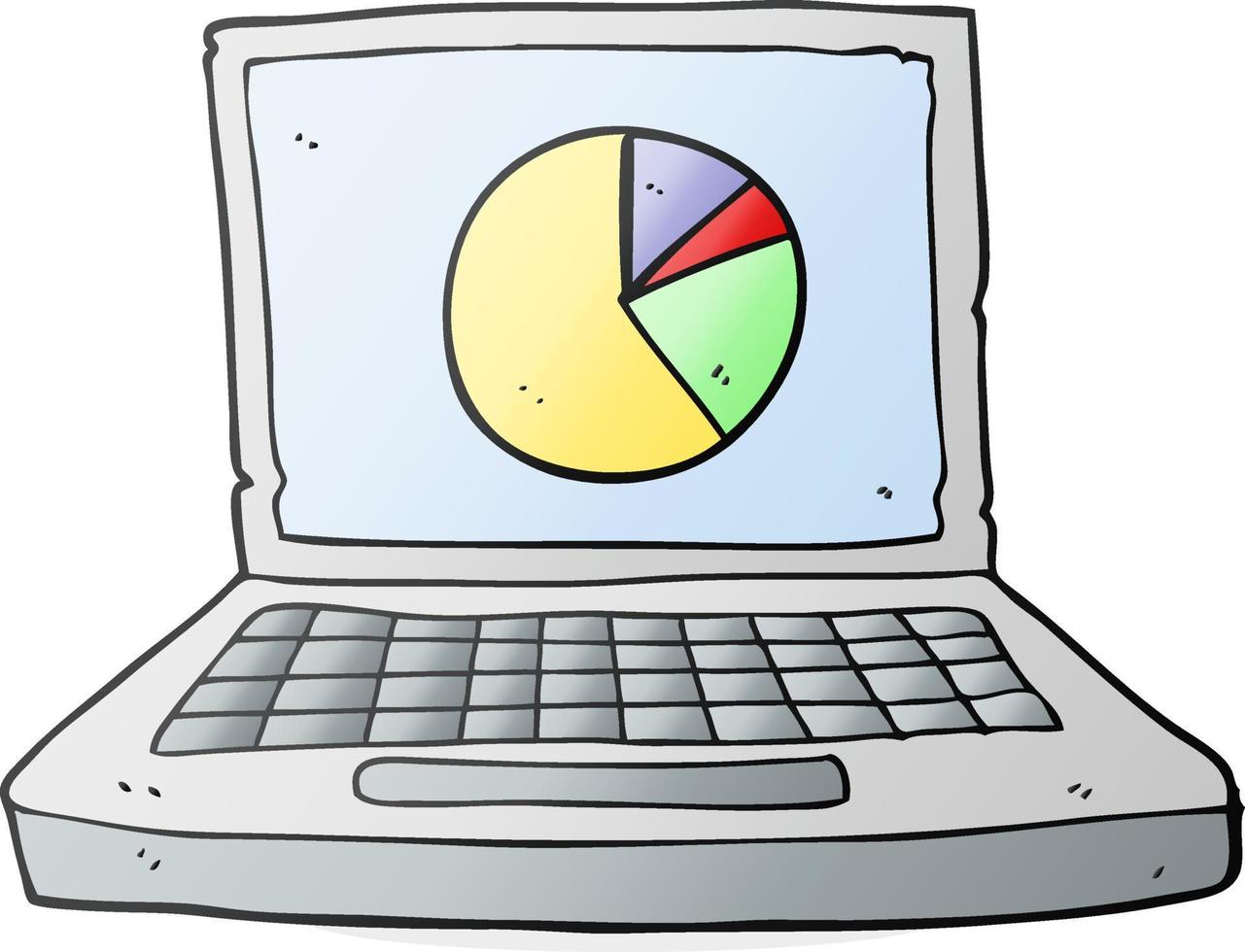 cartoon laptop computer with pie chart vector