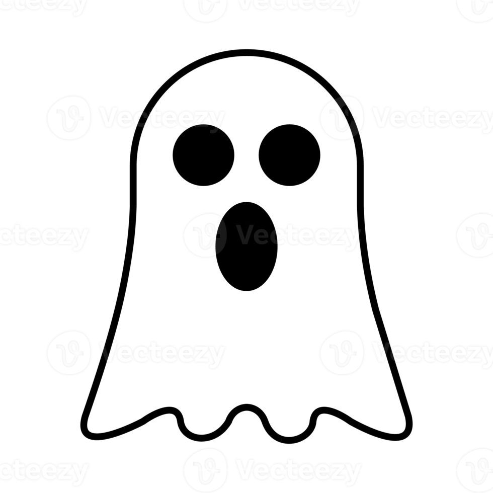 Cute ghosts outline doodle cartoon illustration. Ghosts coloring book page activity for kids and adults. Transparent background. Illustration png