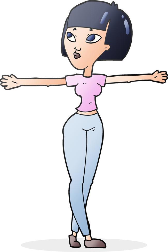 cartoon woman spreading arms vector