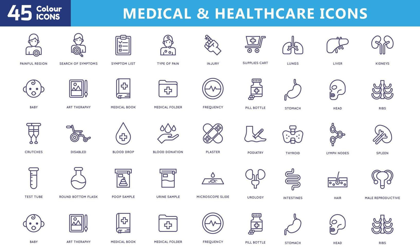 Icons for mobile and web. High quality pictograms. Linear icons set of business, medical, UI and UX, media, money, travel, etc. vector