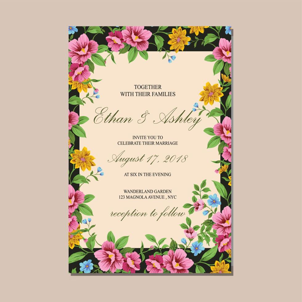 tarjeta de diseño floral de invitación de boda de lujo. concepto de adorno de boda. cartel floral, invitación. tarjeta de felicitación decorativa vectorial o fondo de diseño de invitación. vector