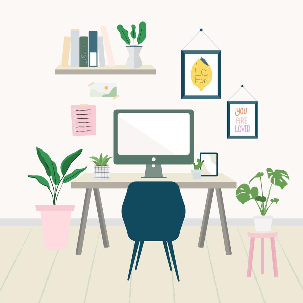 Workplace illustration modern home office vector