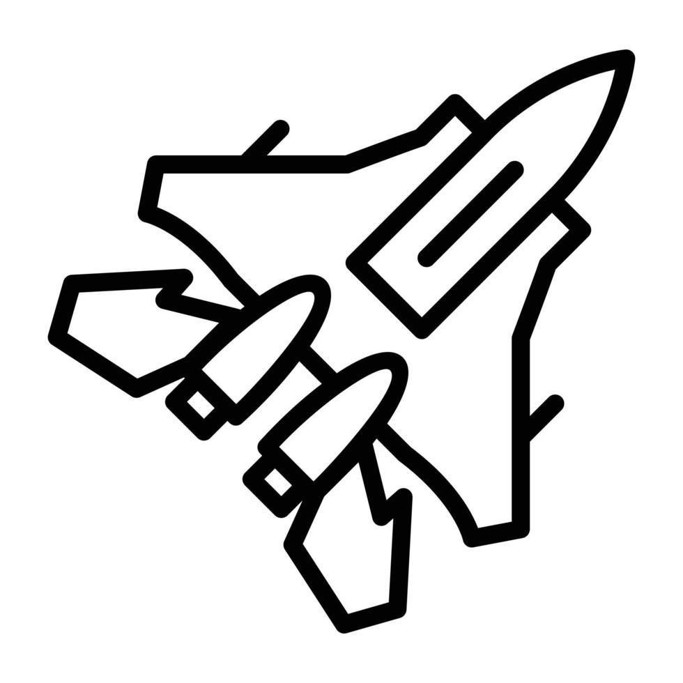 Fighter jet flight for military wars, line icon vector