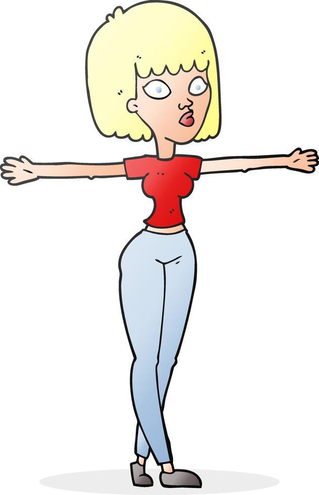 cartoon woman spreading arms vector