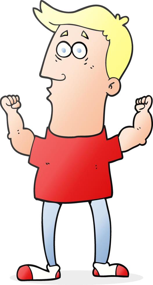 cartoon surprised man flexing biceps vector