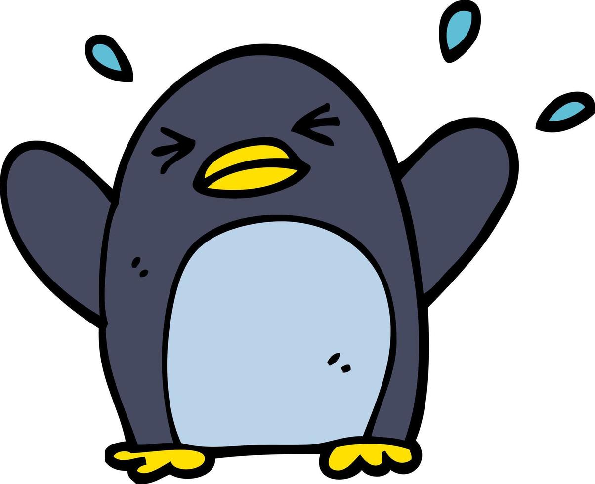 hand drawn doodle style cartoon flapping penguin vector