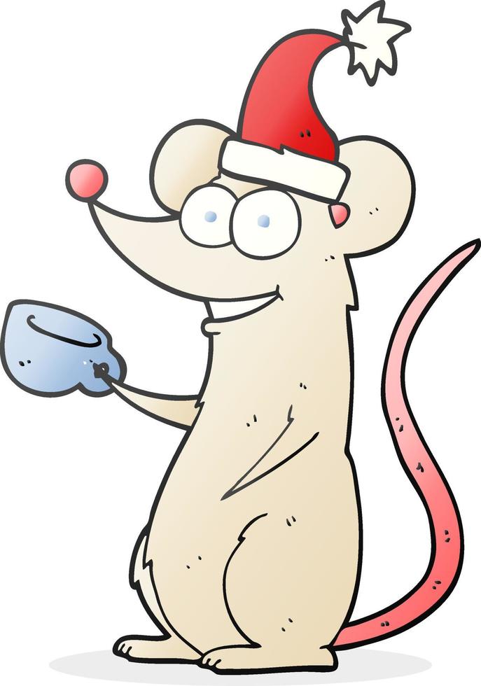 cartoon mouse wearing christmas hat vector