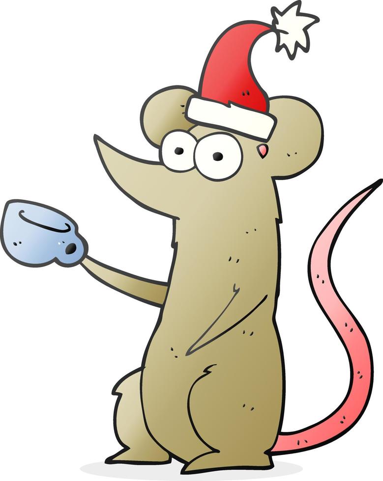 cartoon mouse wearing christmas hat vector