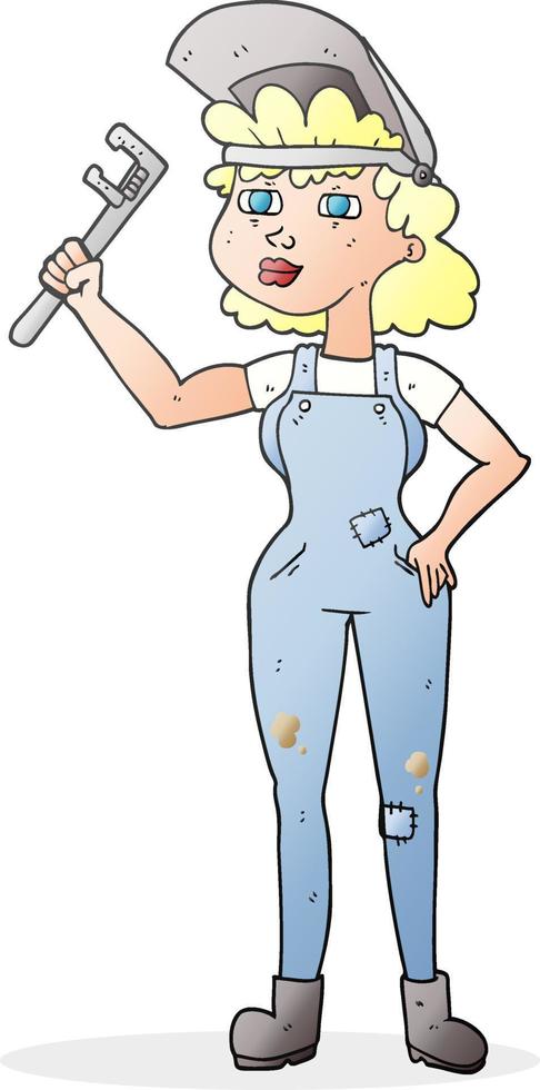 cartoon capable woman with wrench vector