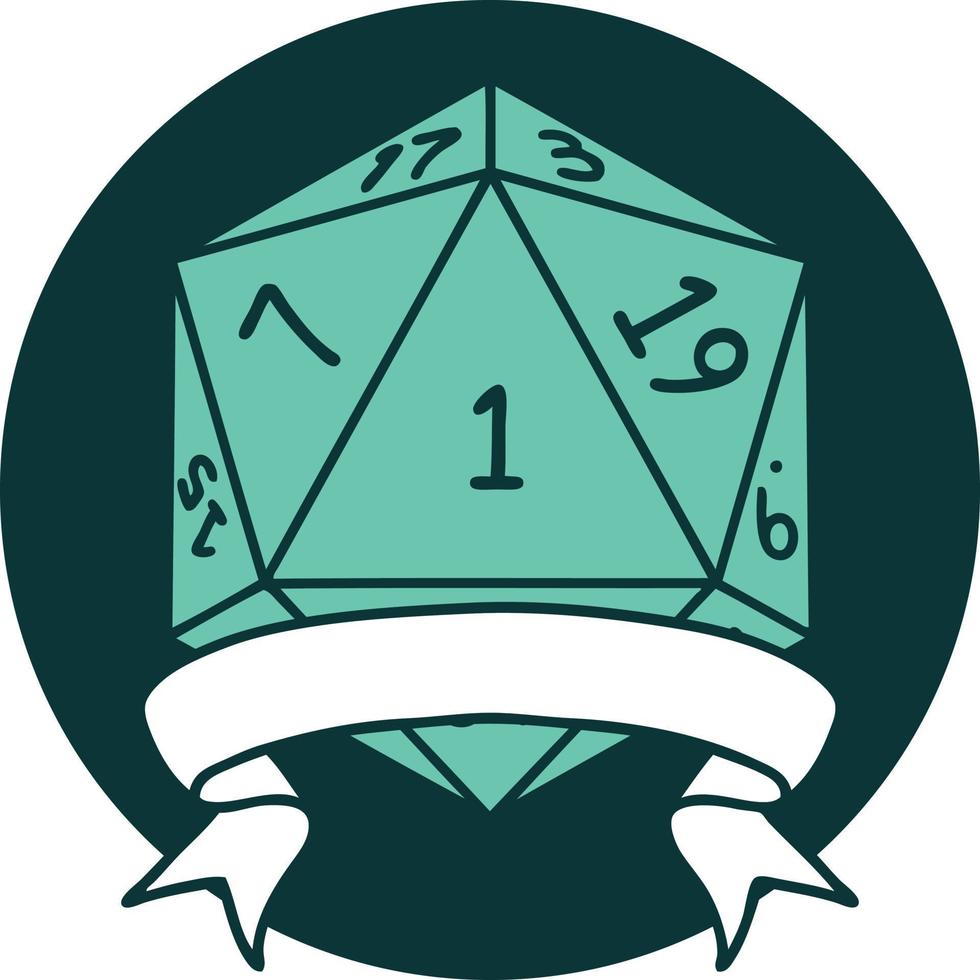 icon of natural one d20 dice roll vector