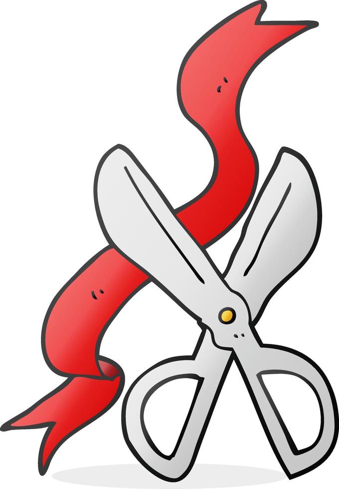 cartoon scissors cutting ribbon vector