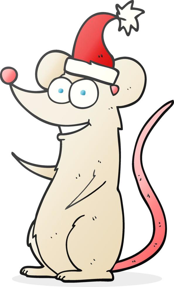 cartoon mouse wearing christmas hat vector