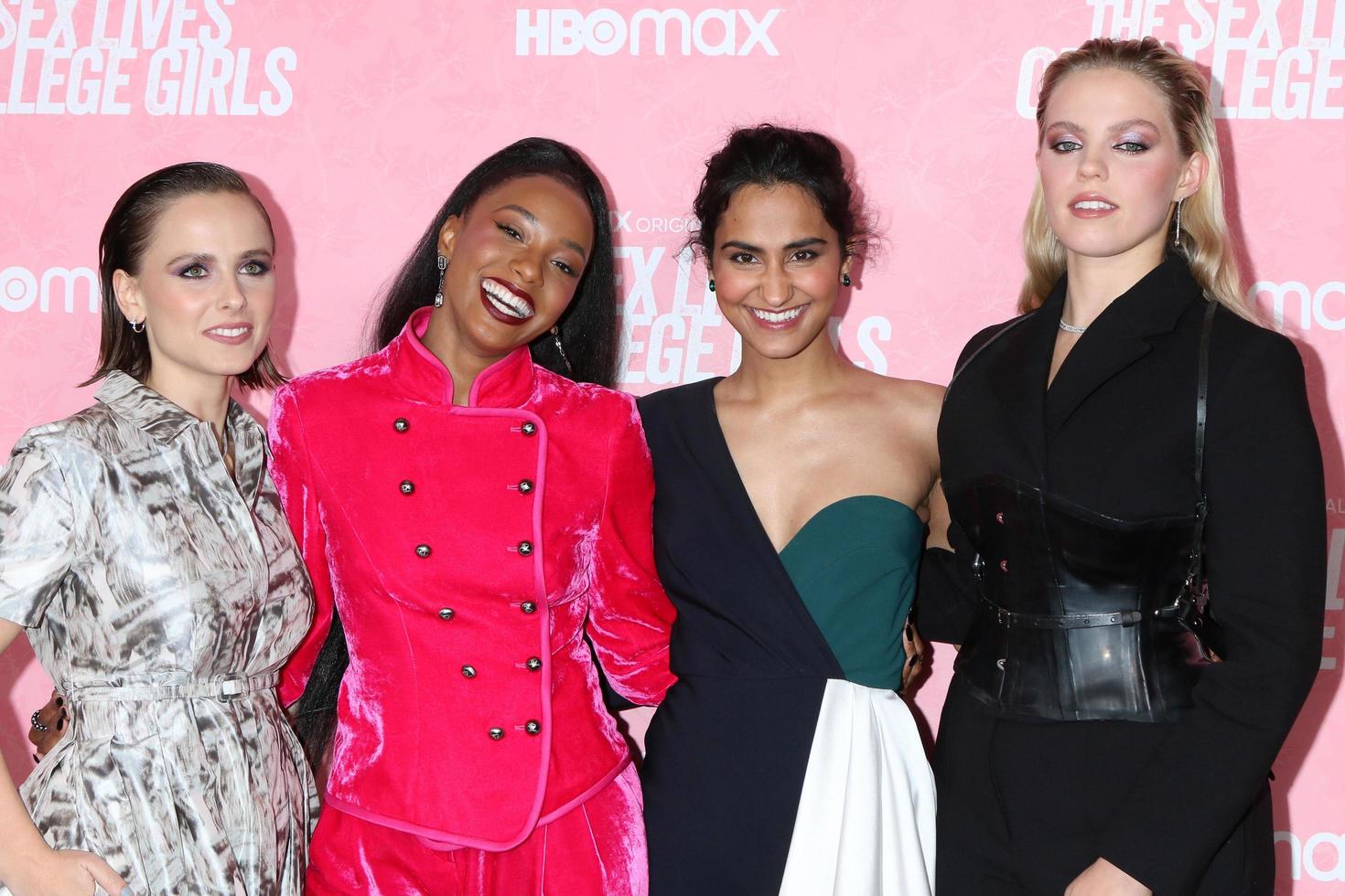 LOS ANGELES  NOV 10 - Pauline Chalamet, Alyah Chanelle Scott, Amrit Kaur, Renee Rapp at the The Sex Lives of College Girls HBO Max Premiere Screening at Armand Hammer Museum on November 10, 2021 in Westwood, CA photo