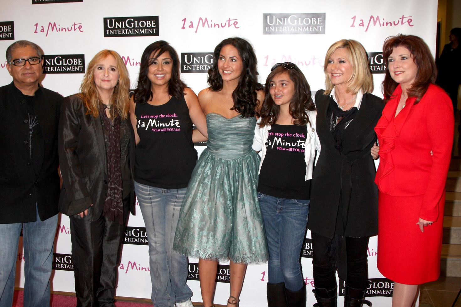 LOS ANGELES  OCT 6 - Deepak Chopra, Melissa Etheridge, Namrata Singh Gujral, Barbara Mori, Jasmine Cooper, Olivia Newton John, Morgan Brittany arrives at the 1 a Minute Live Event at Woodbury University on October 6, 2010 in Burbank, CA photo