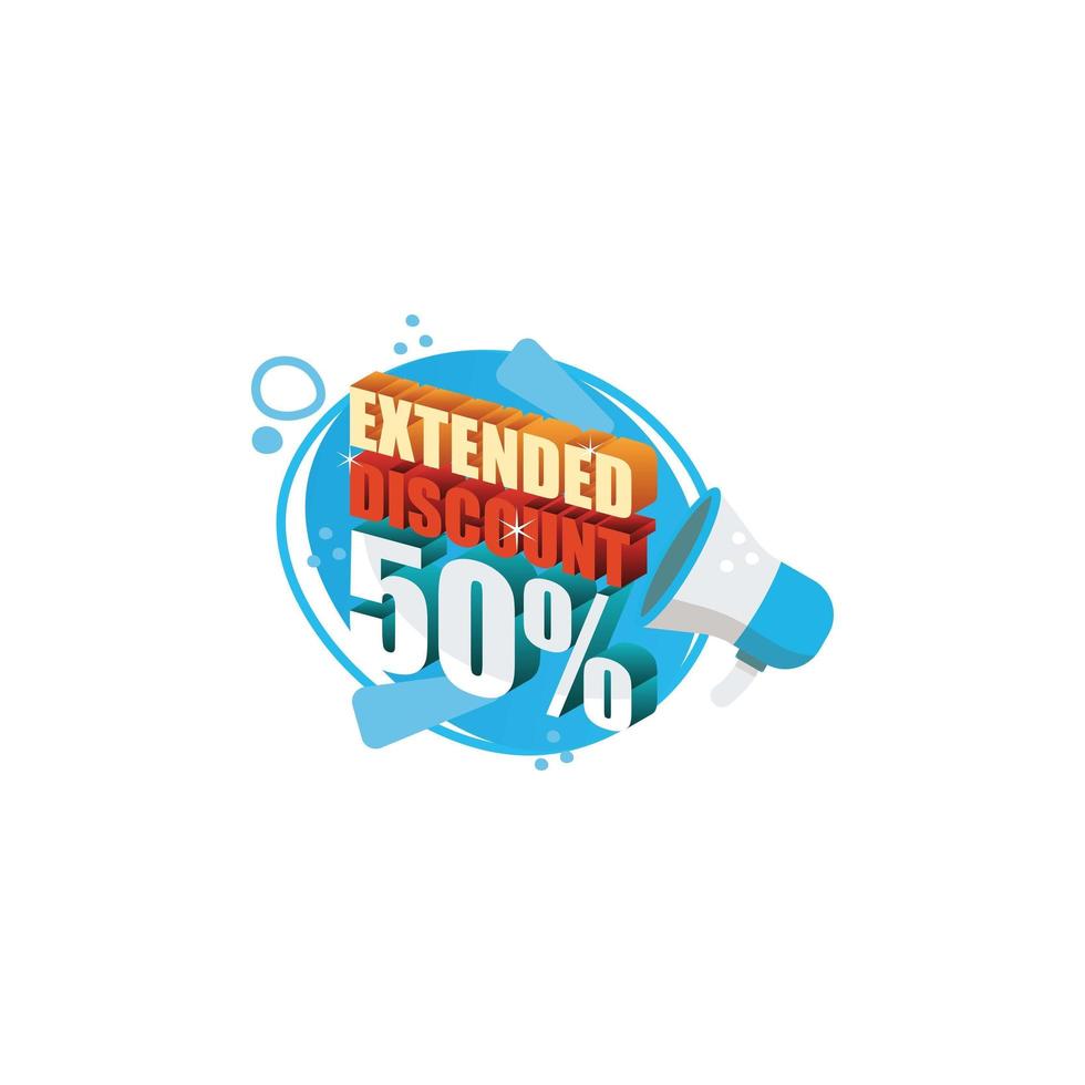 Lettering extended discount 50 percent 3d design vector