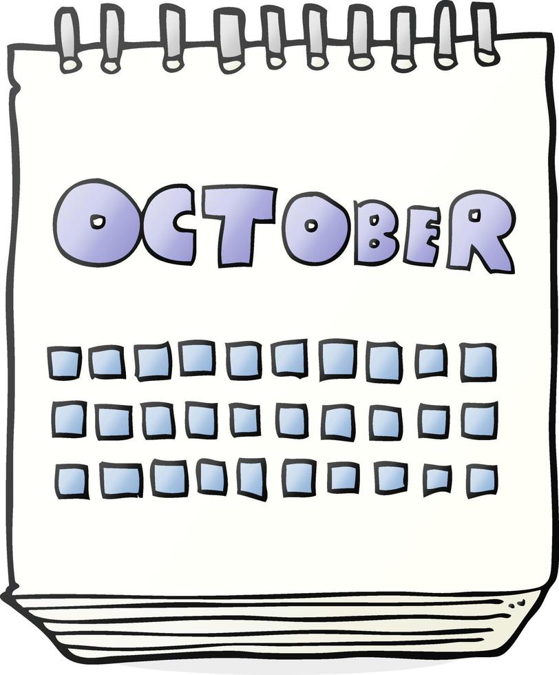 calendario de dibujos animados que muestra el mes de octubre vector