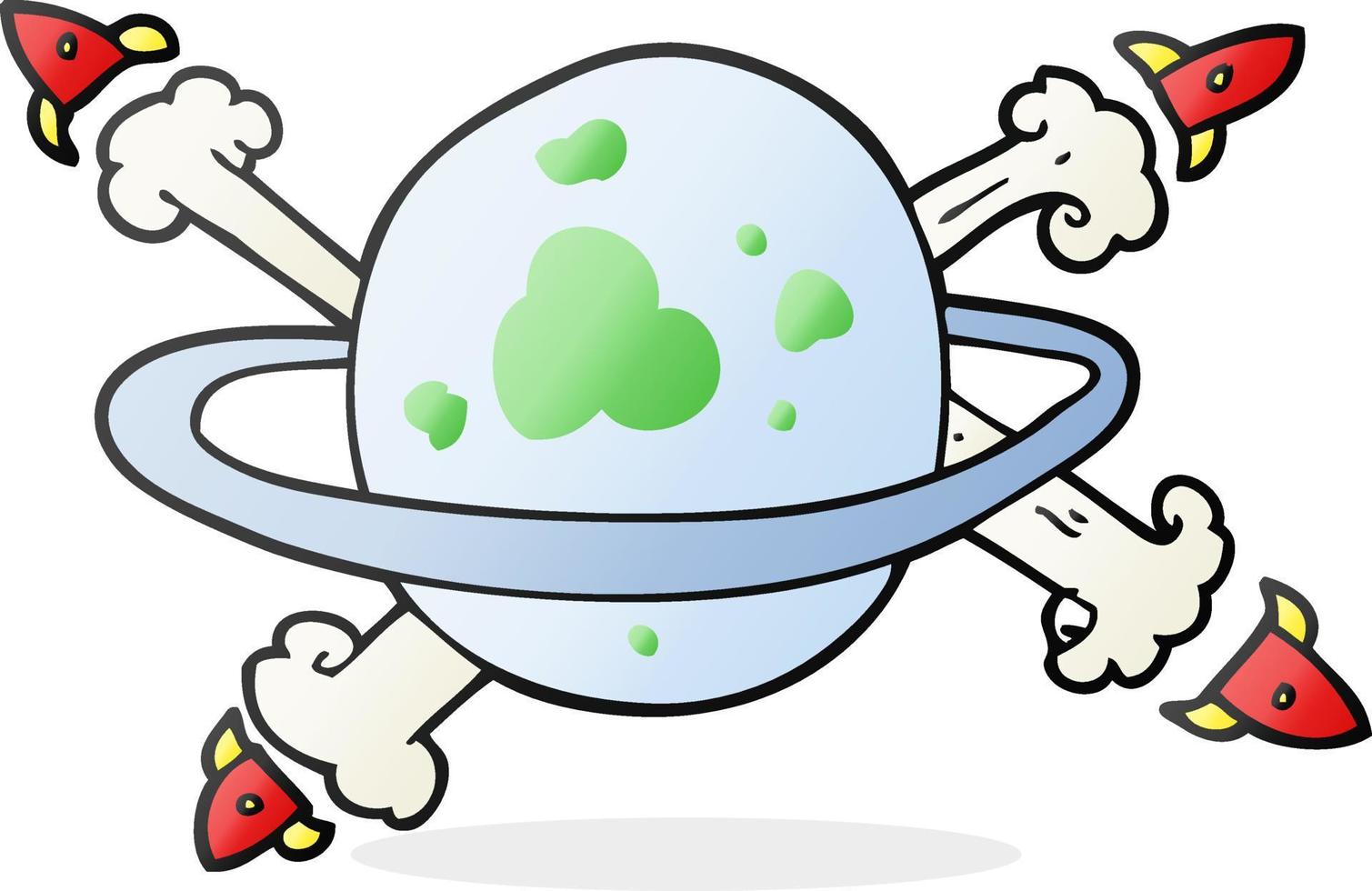 cartoon rockets leaving a planet vector