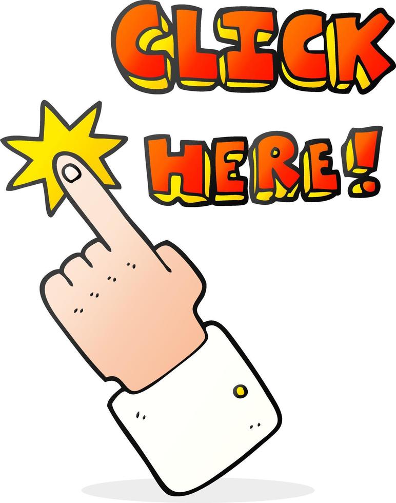 cartoon click here sign with finger vector