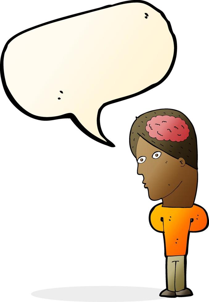 cartoon man with big brain with speech bubble vector