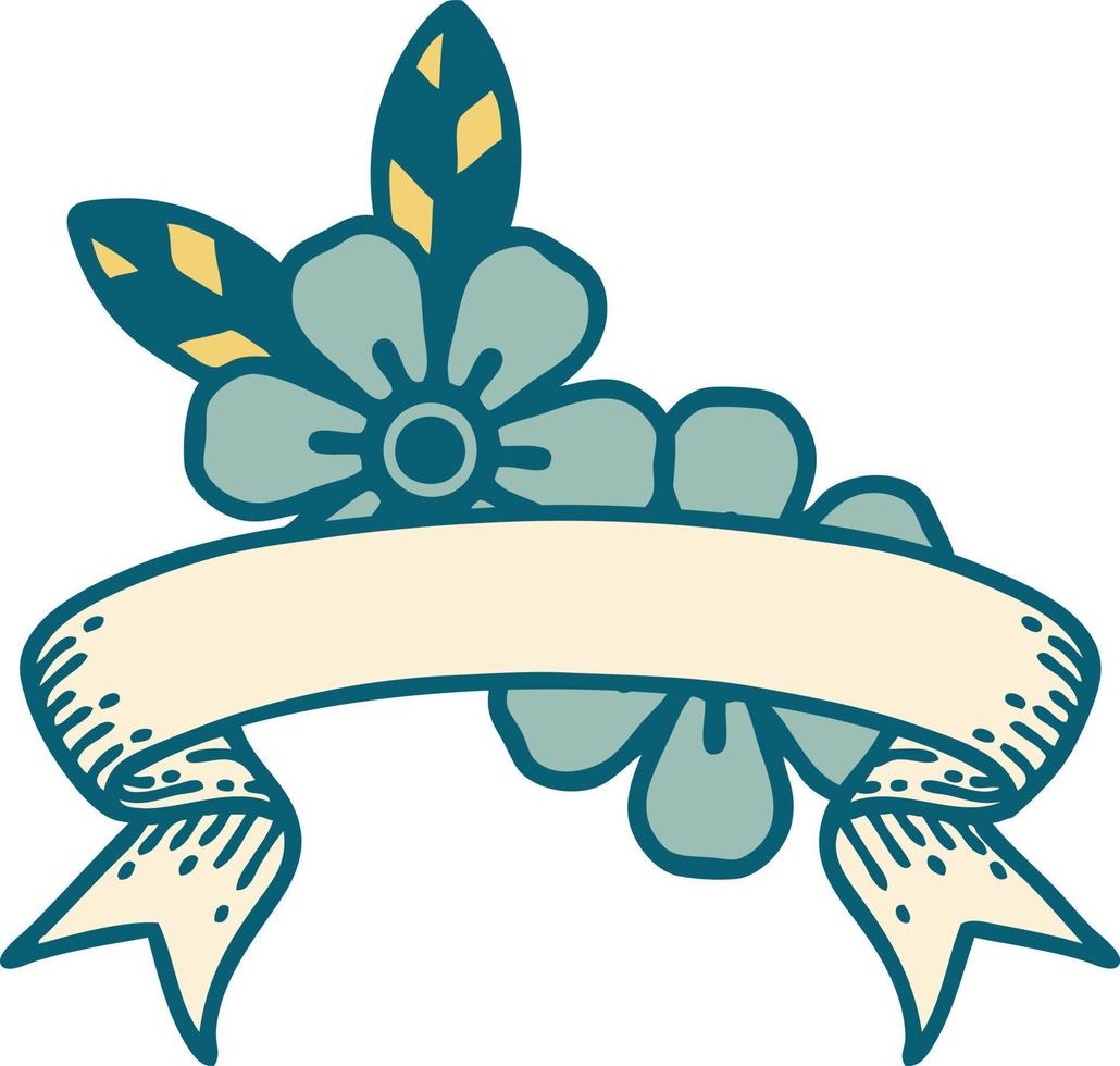 traditional tattoo with banner of flowers vector