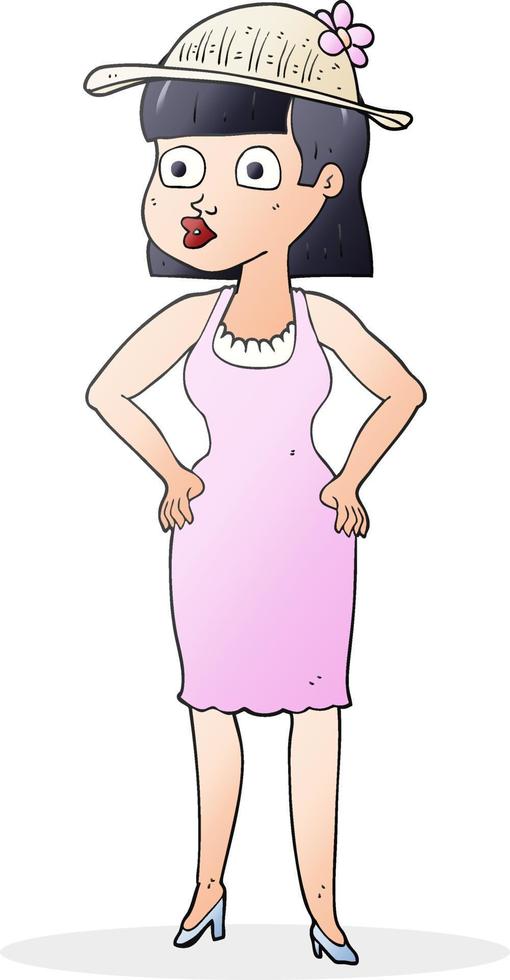 cartoon woman wearing sun hat vector