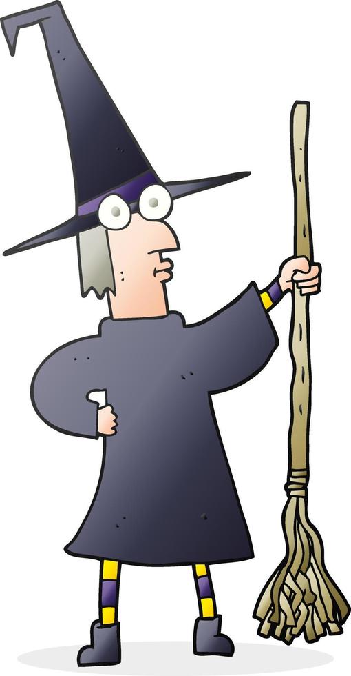 cartoon witch with broom vector