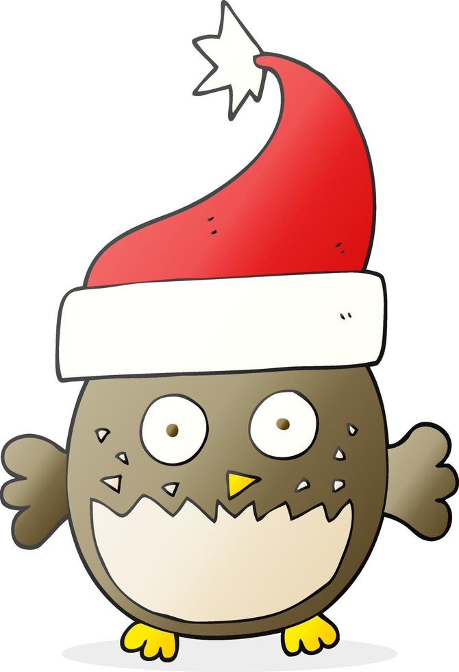 búho de dibujos animados con sombrero de navidad vector