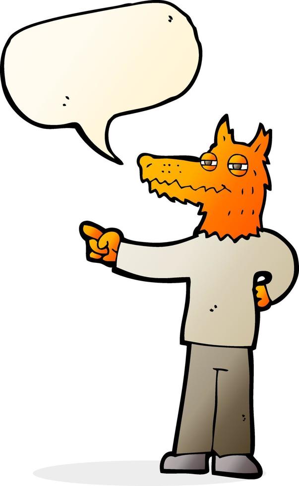 cartoon pointing fox man with speech bubble vector