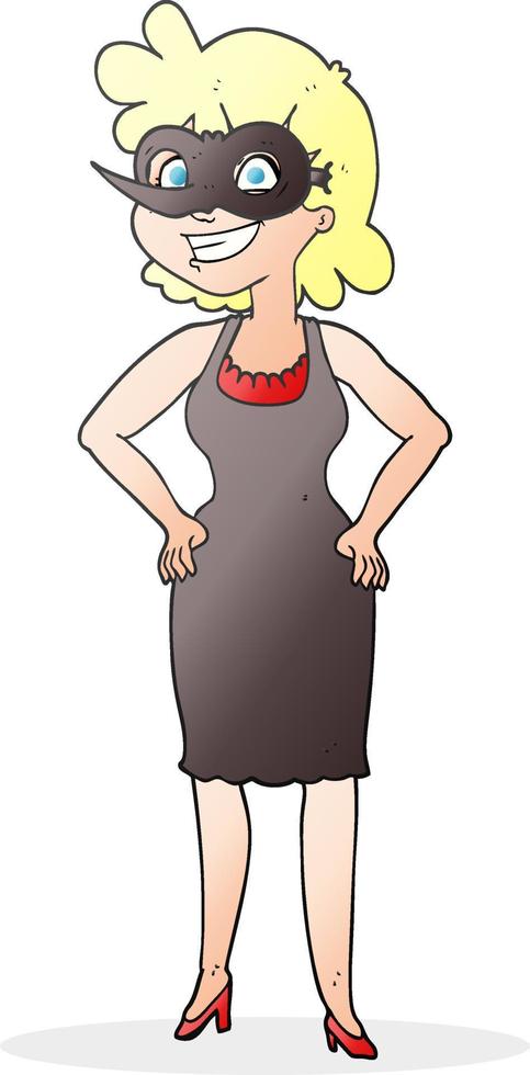 caricatura, mujer, llevando, máscara vector