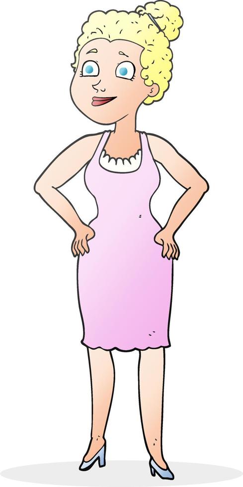 caricatura, mujer, llevando, vestido vector