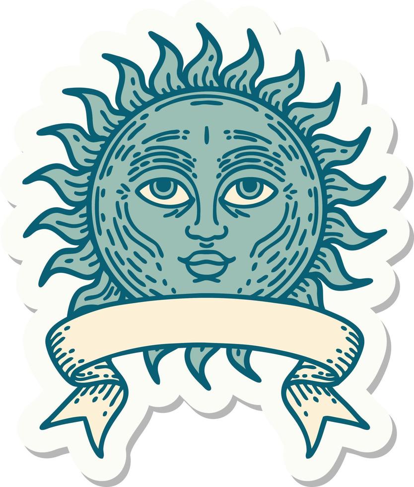 tattoo sticker with banner of a sun with face vector