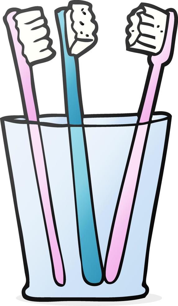cartoon glass and toothbrushes vector