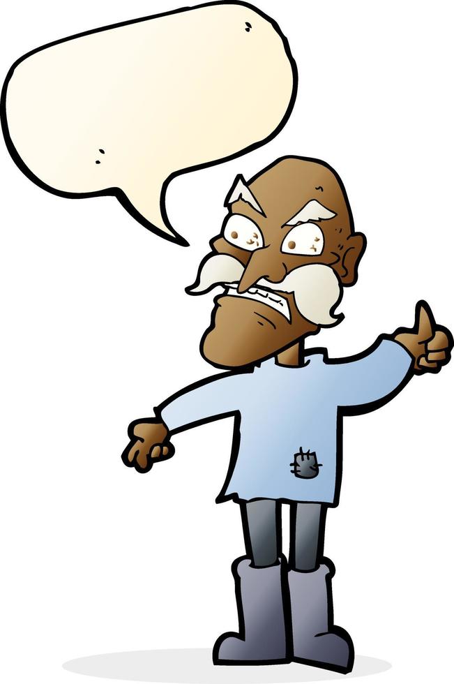 cartoon angry old man in patched clothing with speech bubble vector