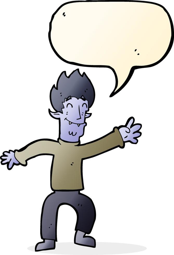 cartoon happy vampire man with speech bubble vector