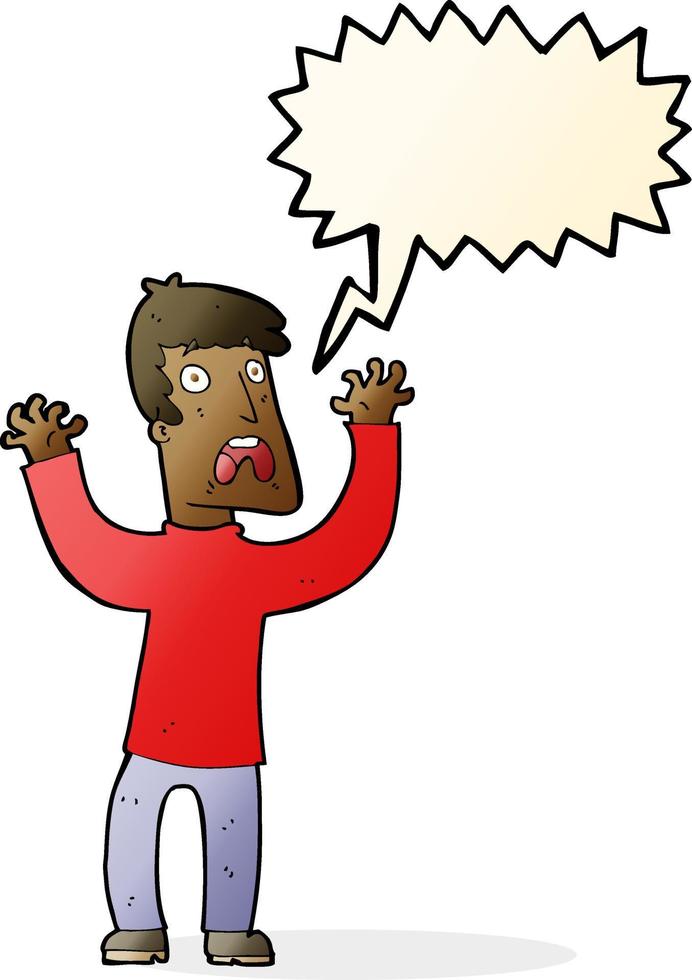 cartoon frightened man with speech bubble vector