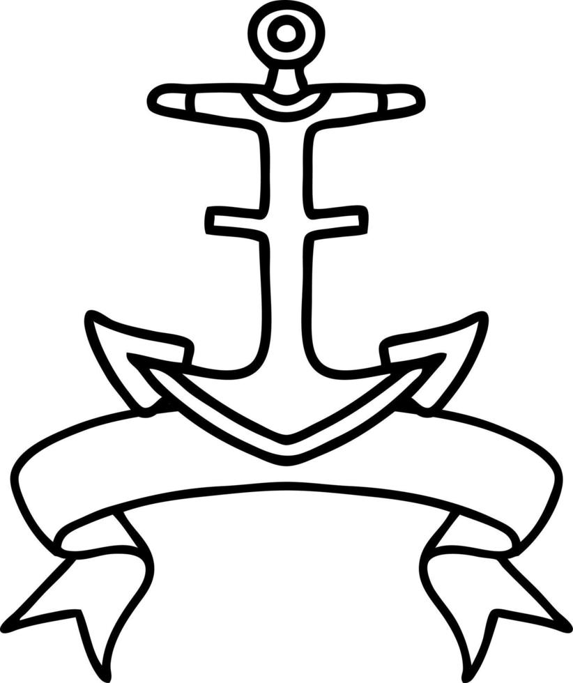 black linework tattoo with banner of an anchor vector