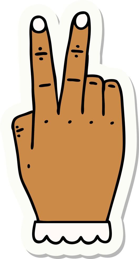 hand raising two fingers gesture sticker vector