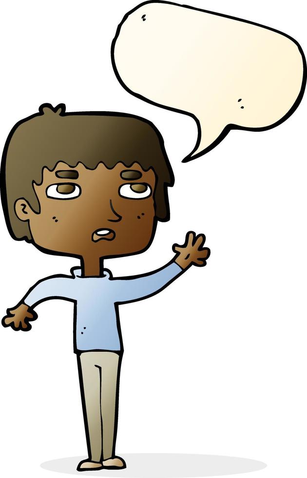 cartoton unhappy boy waving with speech bubble vector
