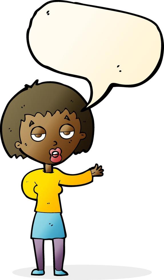 cartoon bored woman with speech bubble vector