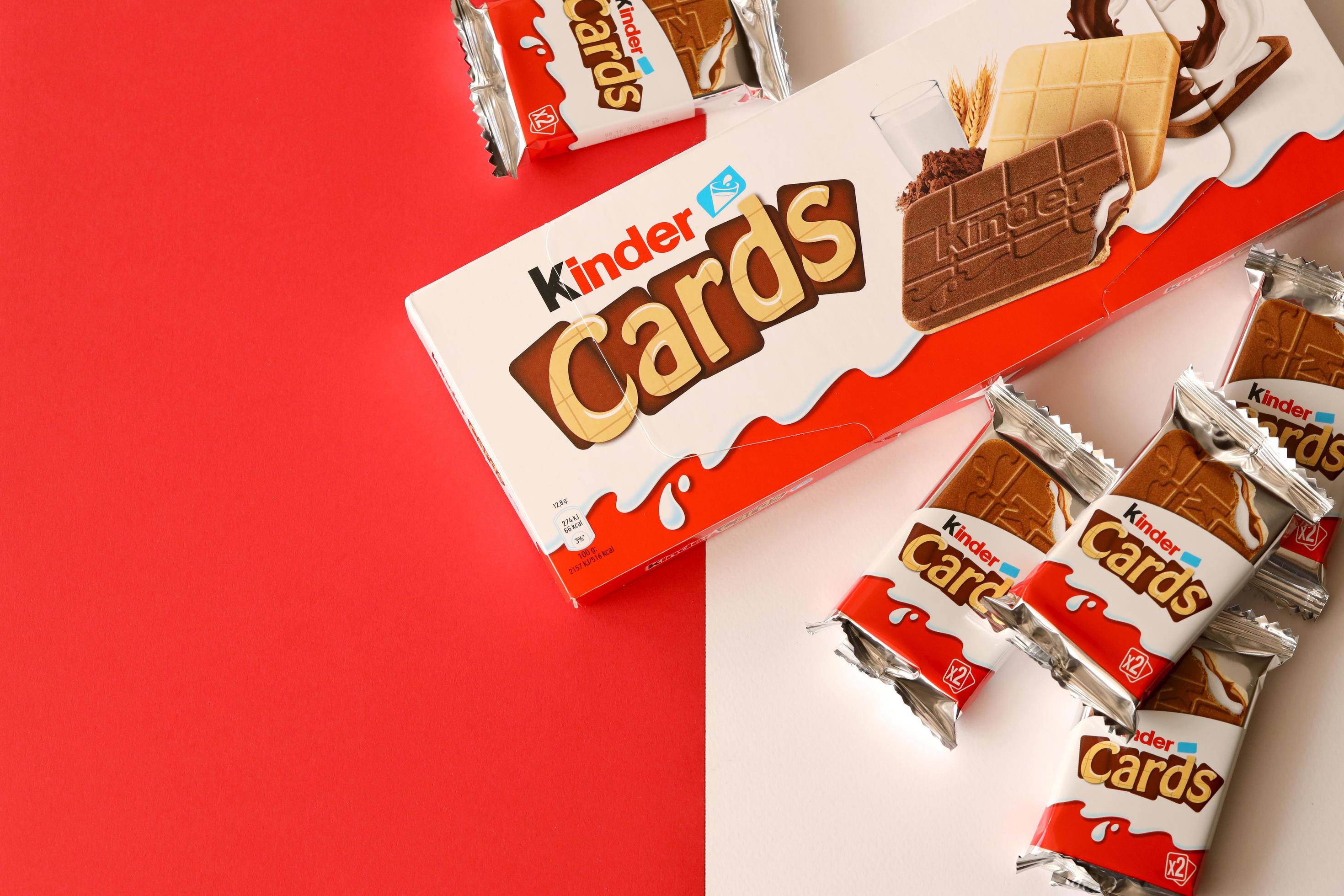 TERNOPIL, UKRAINE - JUNY 3, 2022 Kinder Chocolate Cards product pack. Kinder  is a confectionery product brand line of multinational confectionery  Ferrero. 12298217 Stock Photo at Vecteezy