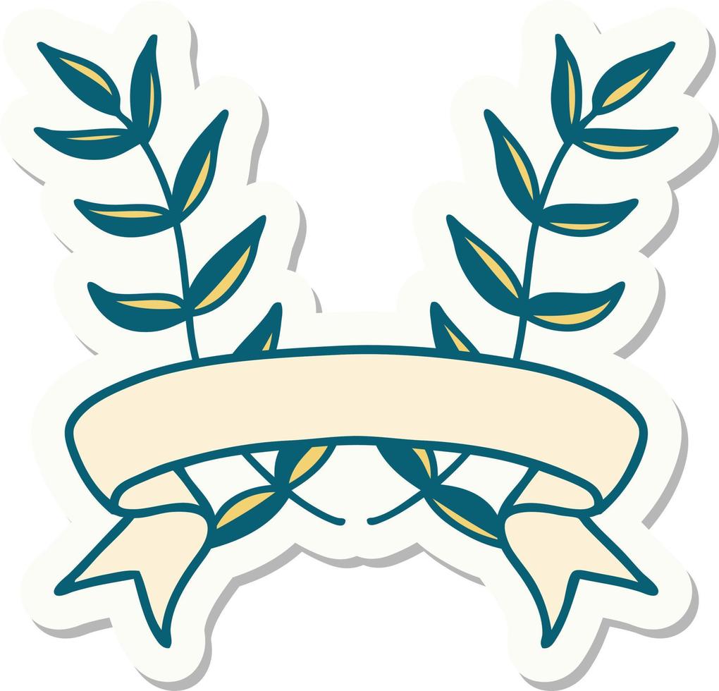 tattoo sticker with banner of laurel vector