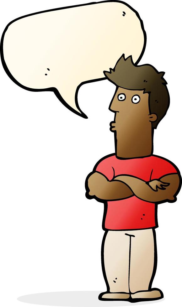 cartoon man with folded arms with speech bubble vector