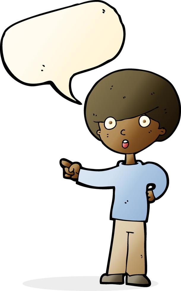 cartoon pointing boy with speech bubble vector