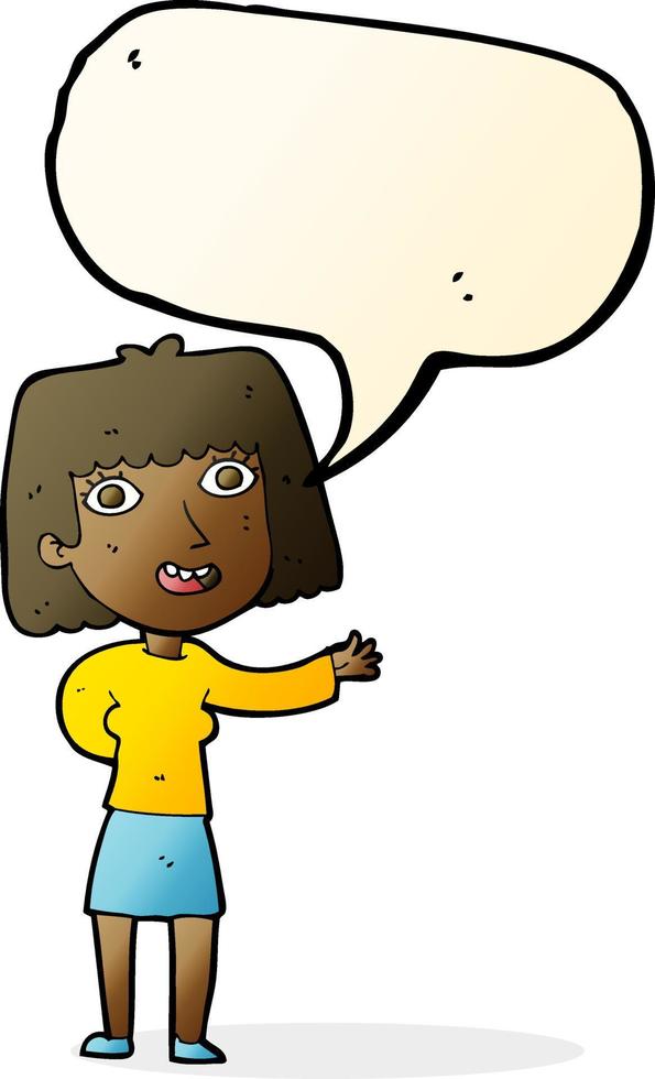 cartoon friendly woman waving with speech bubble vector