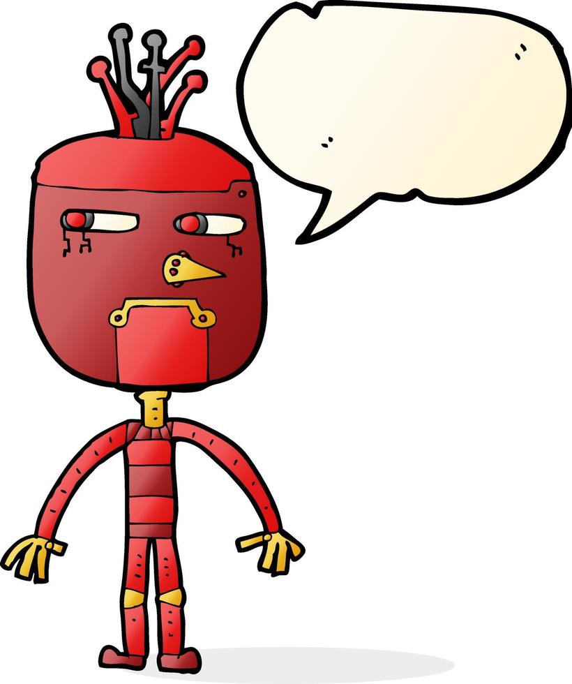 funny cartoon robot with speech bubble vector