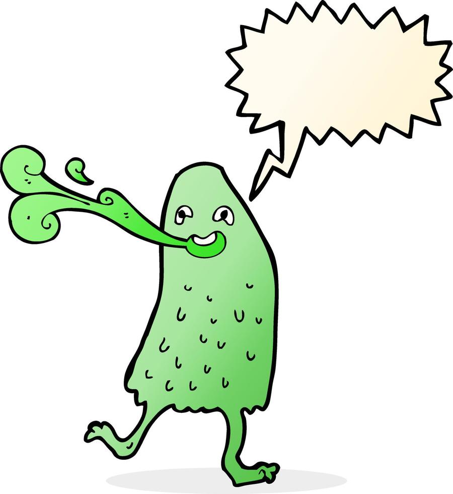 cartoon funny slime monster with speech bubble vector