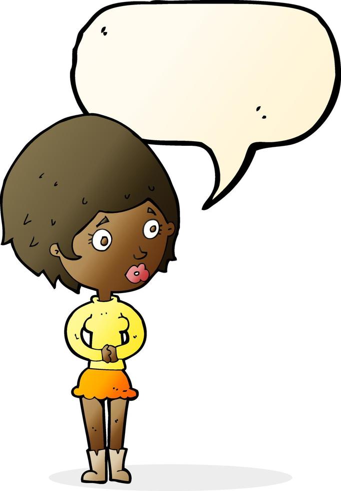 cartoon concerned woman with speech bubble vector