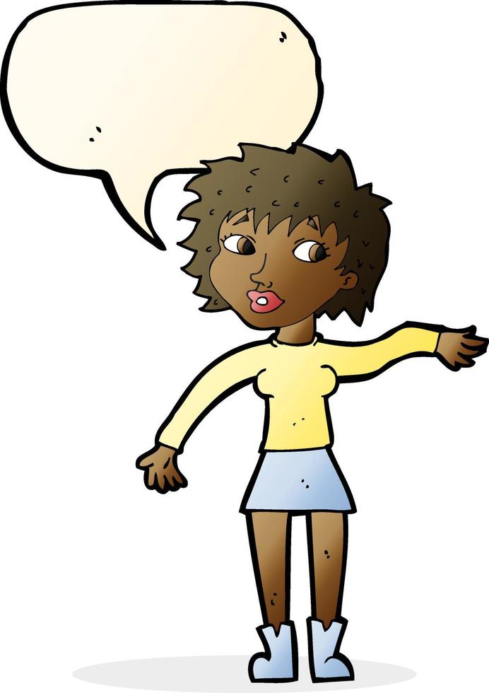 cartoon friendly woman waving with speech bubble vector